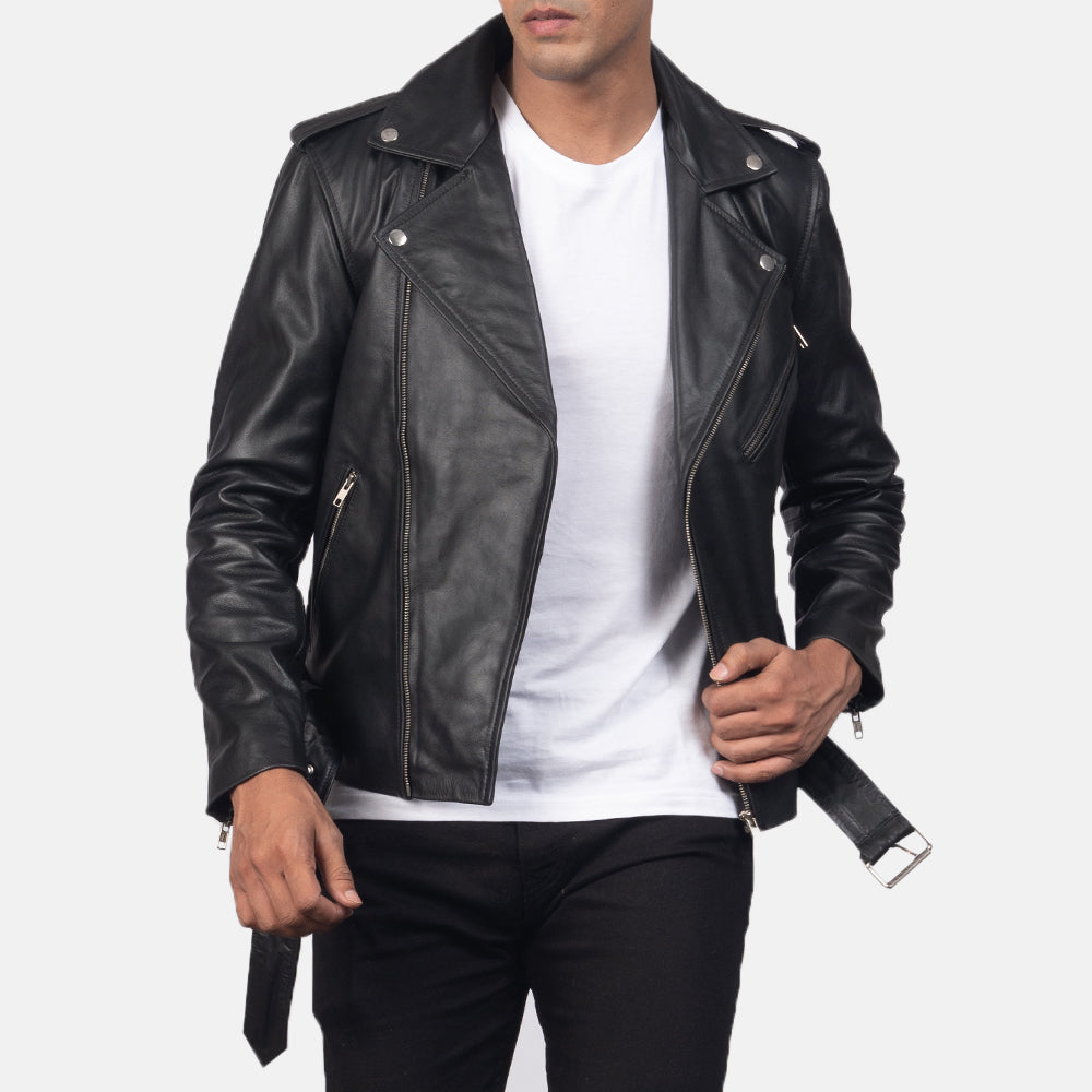 
Nærbillede of Notch & Zipper & Waist belt Hardware on Allaric Alley Black Leather Biker Jacket