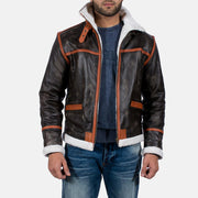 
Distressed Brown Goatskin Leather Aviator Jacket - Bagfra med tilpassede skuldre og ren kant