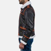 
Nærbillede of High neck with Belt & Zipper Hardware on Alpine Brun Fur Læderjakke til Mænd