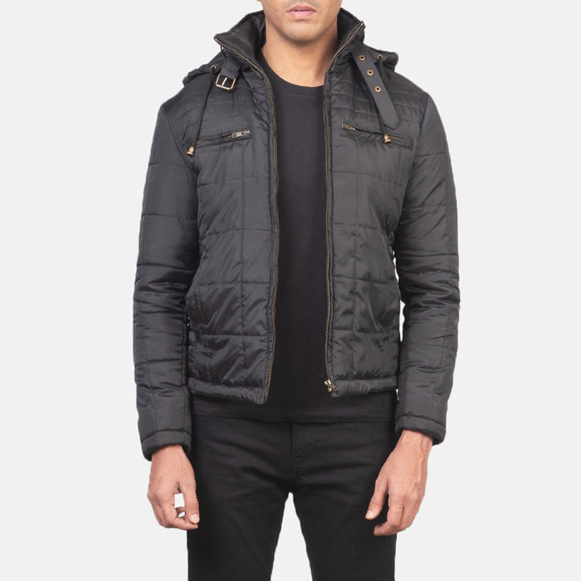 Alps Quilted Sort Hooded Windbreaker Læderjakke til Mænd