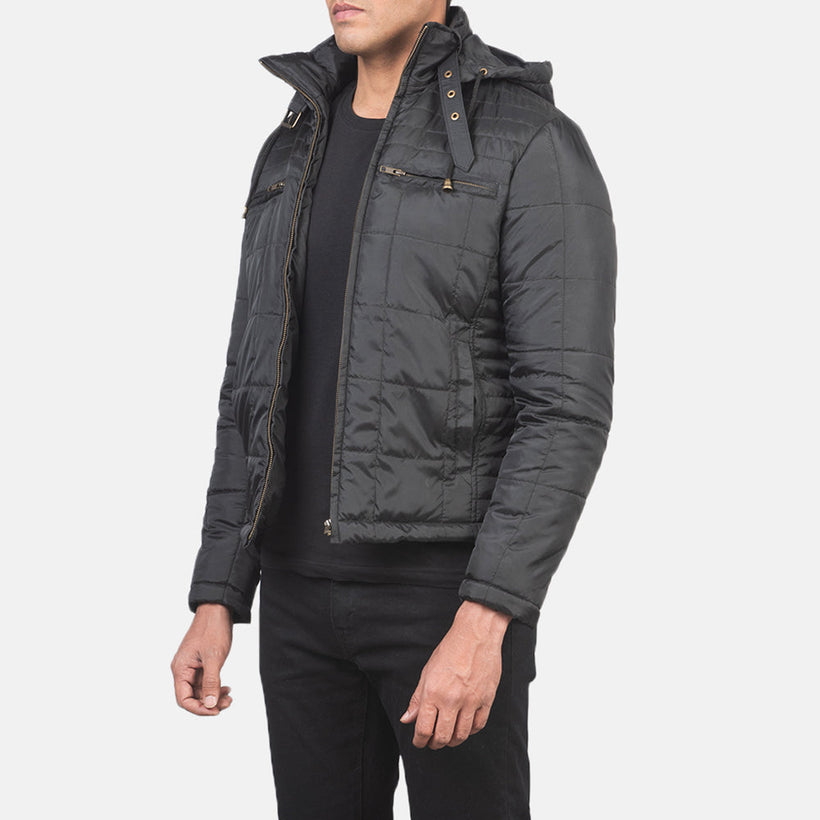 Alps Quilted Sort Hooded Windbreaker Læderjakke til Mænd