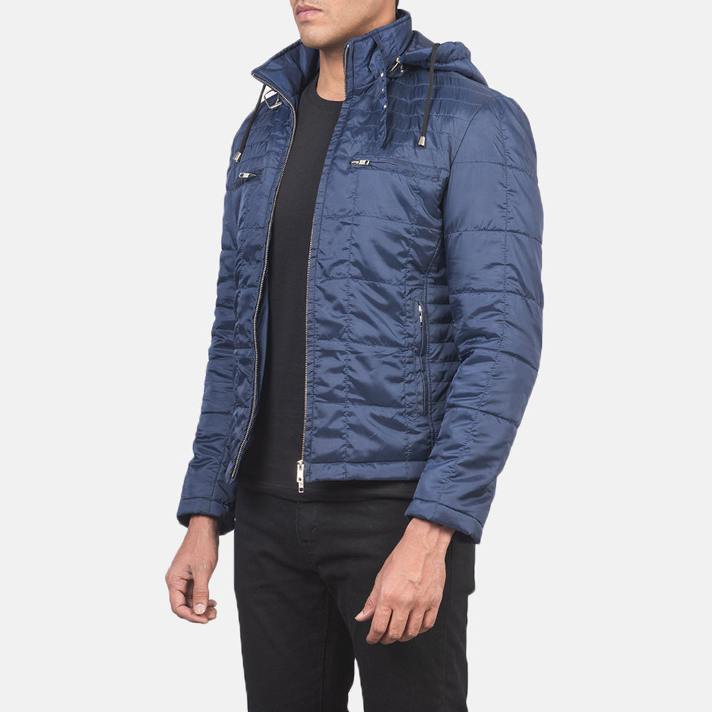 
Blue Nylon Winter Jacket - Bagfra med tilpassede skuldre og ren kant