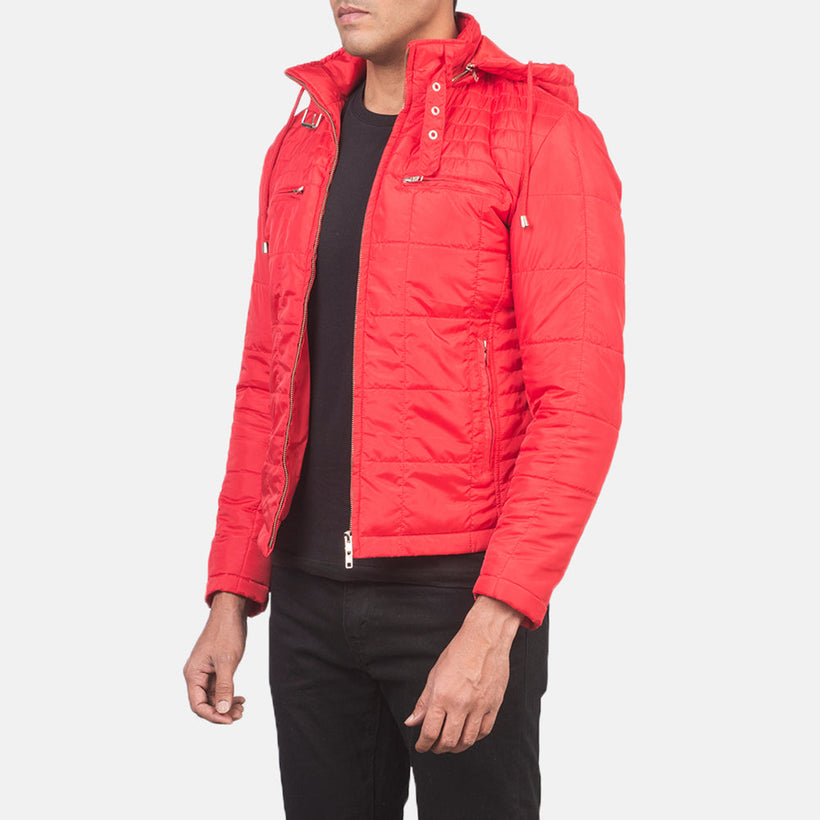 Alps Quilted Red Hooded Windbreaker Læderjakke til Mænd