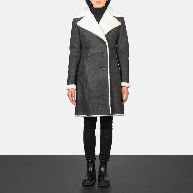 Amie Sort Double-Breasted Shearling Coat til Kvinder