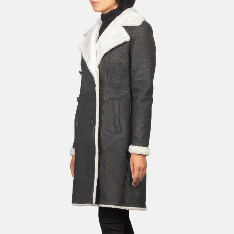 Amie Sort Double-Breasted Shearling Coat til Kvinder