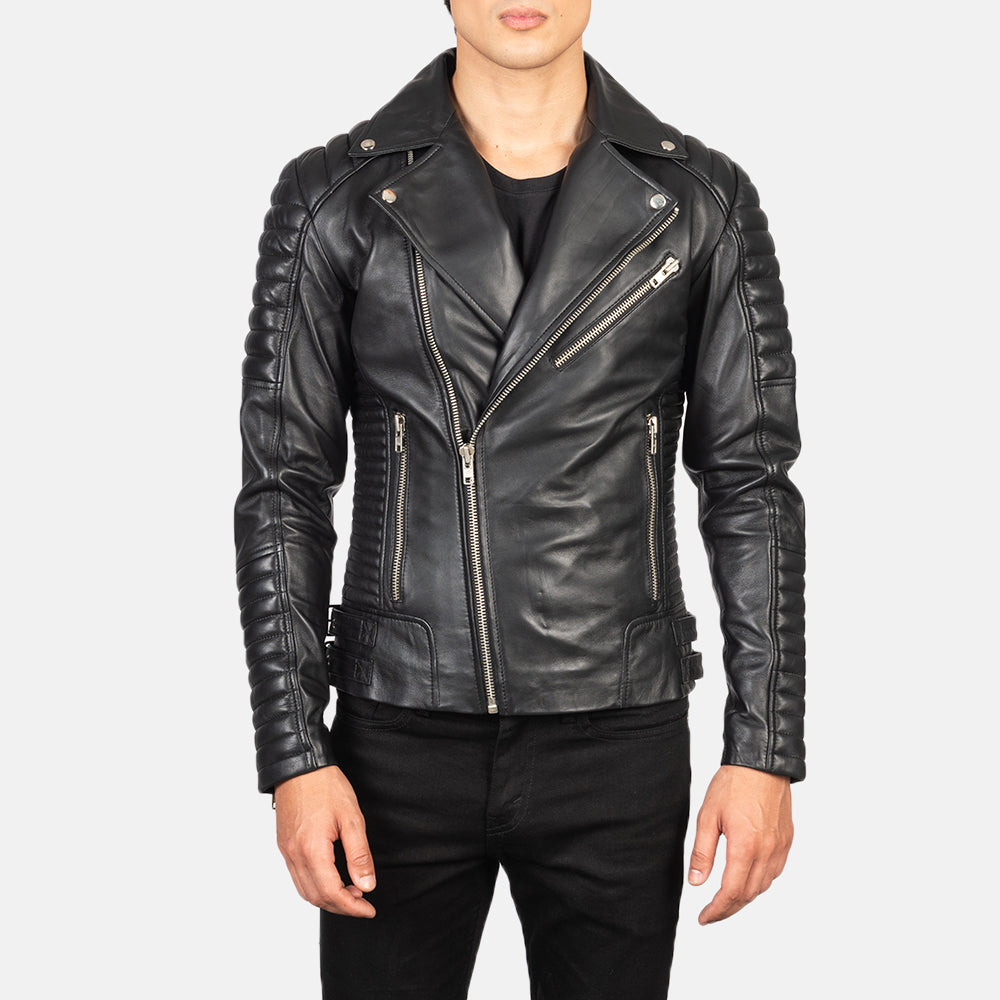 Men's Armand Green Suede Biker Jacket in Green Goatskin Suede - Front Profile View &amp; Tailored Silhouette | Buy Online