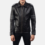Armstrong Sort Læder Bikerjakke til Mænd in Black Cowhide Leather - Front Profile View &amp; Tailored Silhouette | Buy Online