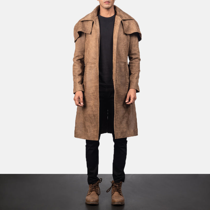 Army Brun Leather Duster til Mænd