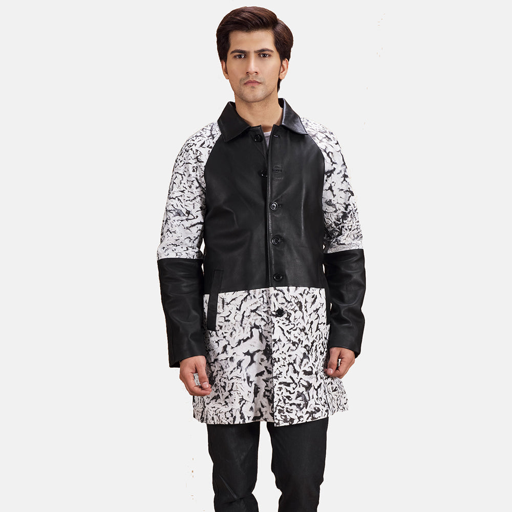 Men's Artistry Sort Dye Leather Coat til Mænd in Black &amp; White Sheepskin Dip &amp;Amp; Dye - Front Profile View &amp; Tailored Silhouette | Buy Online