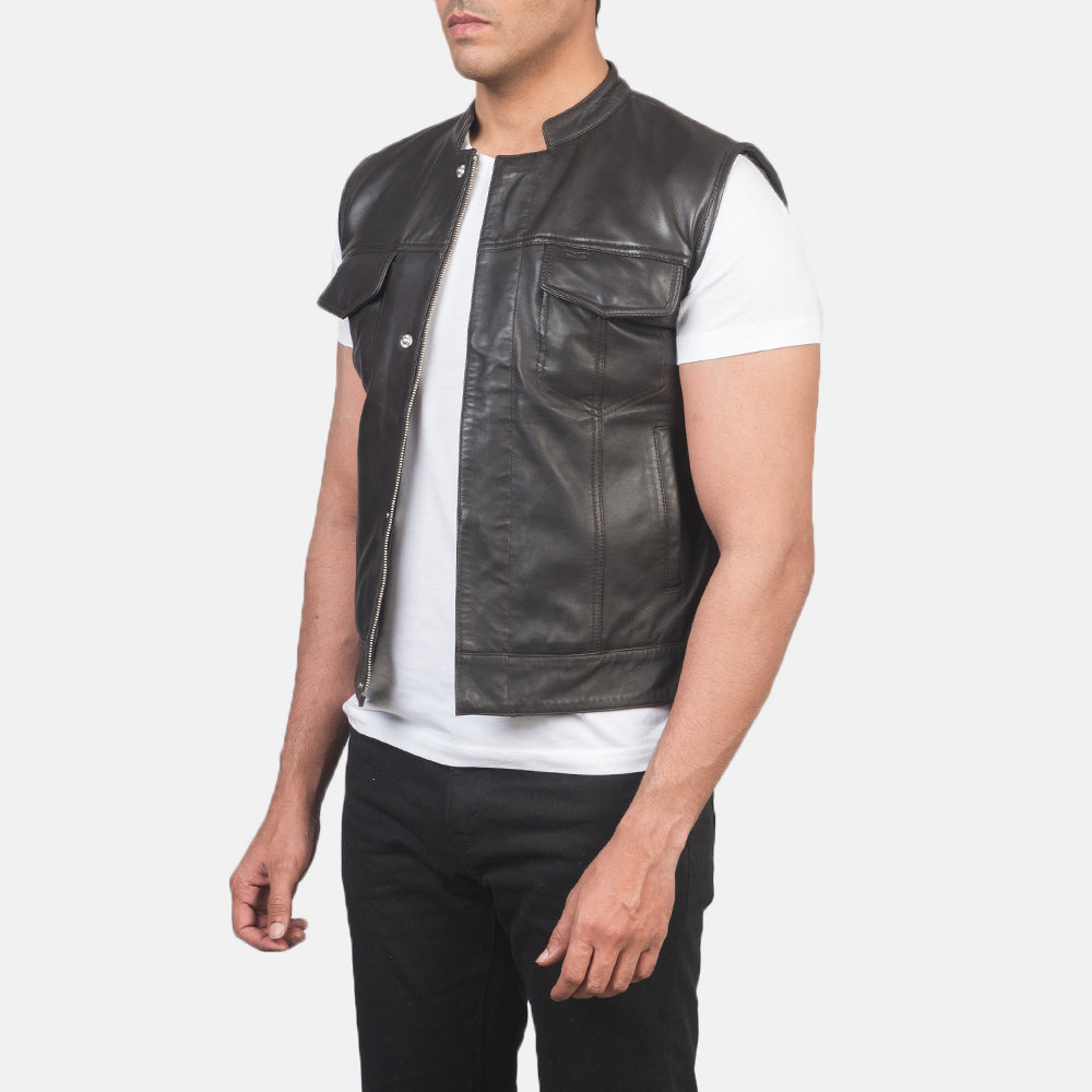 
Brown Sheepskin Leather Biker Jacket - Bagfra med tilpassede skuldre og ren kant