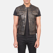 
Atlas Moto Distressed Brun Lædervest til Mænd in Distressed Brown Sheepskin Leather - Forfra med skræddersyet silhuet | Køb online