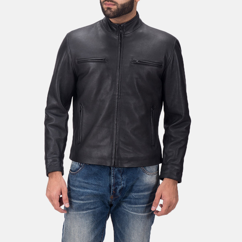 Austere Matte Sort Læder Bikerjakke til Mænd