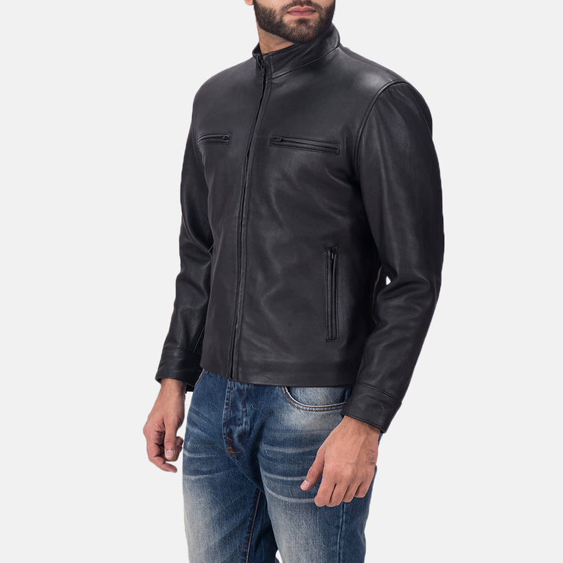 Austere Matte Sort Læder Bikerjakke til Mænd