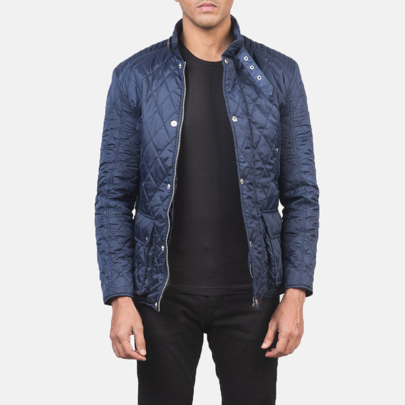 Barry Quilted Blue Windbreaker Læderjakke til Mænd