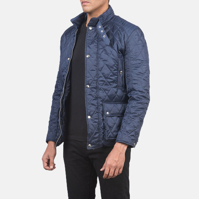Barry Quilted Blue Windbreaker Læderjakke til Mænd
