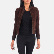 
Bliss Brun Suede Bomberjakke i Læder til Damer in Brown Goatskin Suede - Forfra med skræddersyet silhuet | Køb online