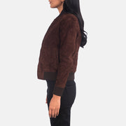 
Brown Goatskin Suede Bomber Jacket - Bagfra med tilpassede skuldre og ren kant