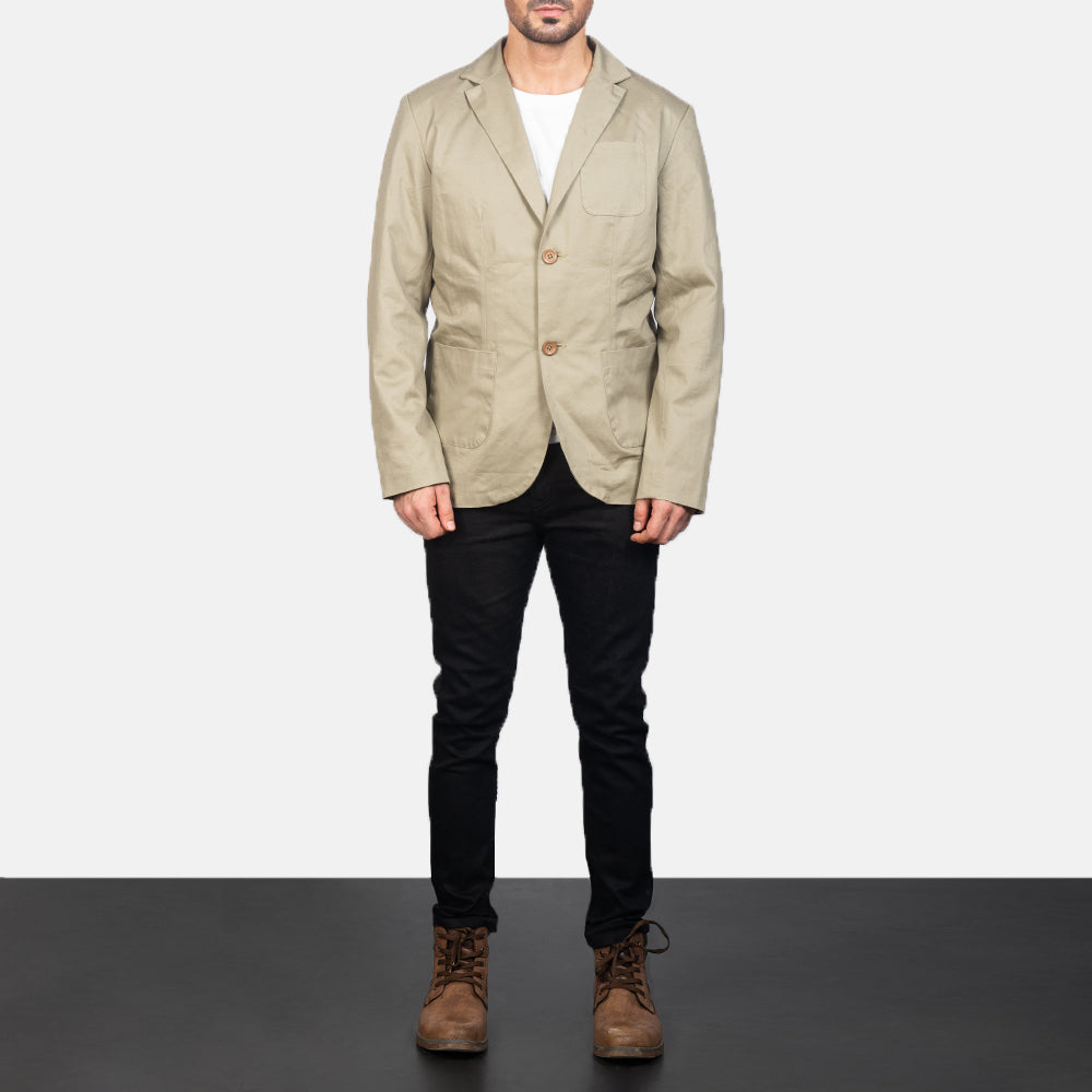 Borges Beige Blazer til Mænd - Lateral Side Profile View Showing Sleeve Cut &amp; Athletic Taper Fit