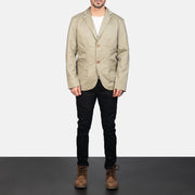 Borges Beige Blazer til Mænd - Lateral Side Profile View Showing Sleeve Cut &amp; Athletic Taper Fit