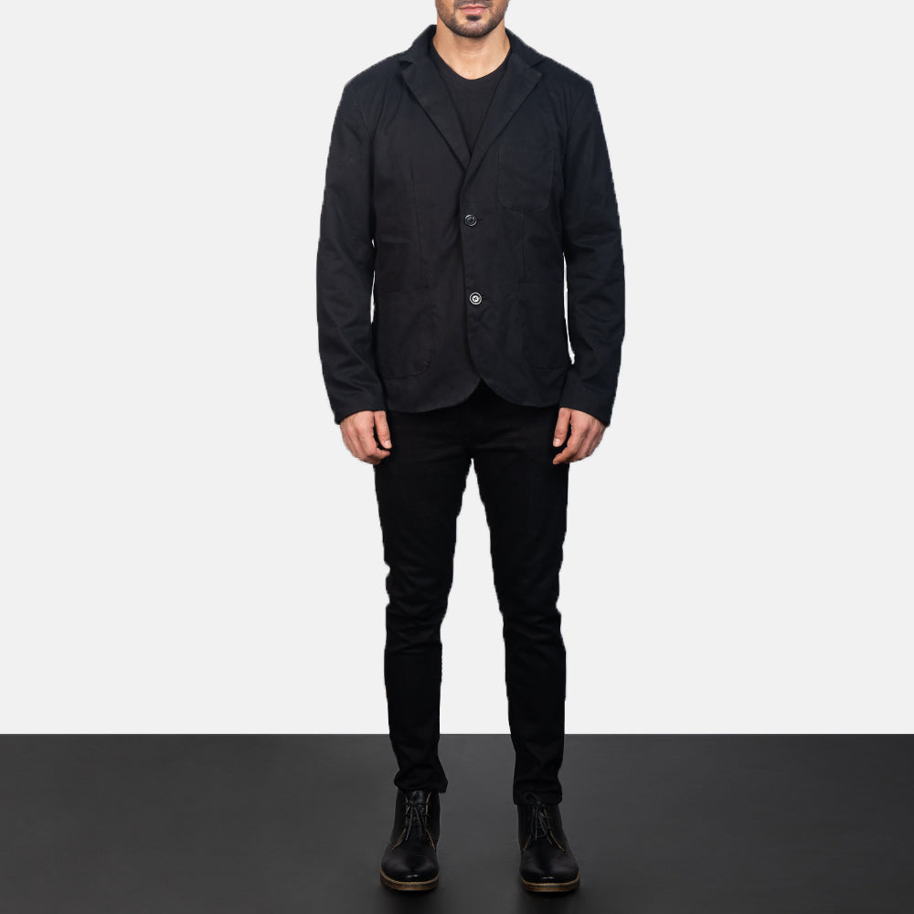 Borges Sort Blazer til Mænd - Lateral Side Profile View Showing Sleeve Cut &amp; Athletic Taper Fit