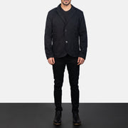 Borges Sort Blazer til Mænd - Lateral Side Profile View Showing Sleeve Cut &amp; Athletic Taper Fit