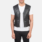 
Brandon Sort Lædervest til Mænd in Black Sheepskin Leather - Forfra med skræddersyet silhuet | Køb online