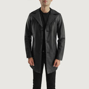 Brawnton Sort Leather Coat til Mænd in Black Cowhide Leather - Front Profile View &amp; Tailored Silhouette | Buy Online