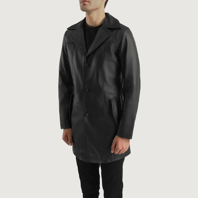 Brawnton Sort Leather Coat til Mænd