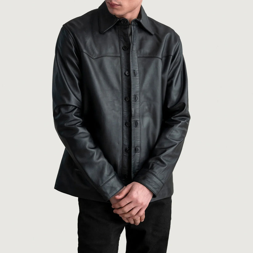 Bronco Sort Leather Shirt til Mænd