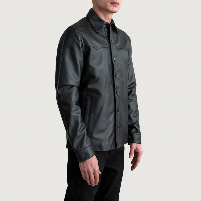 Bronco Sort Leather Shirt til Mænd
