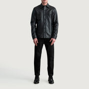Close-Up Detail of Shirt &amp; Buttons Hardware on Bronco Sort Leather Shirt til Mænd