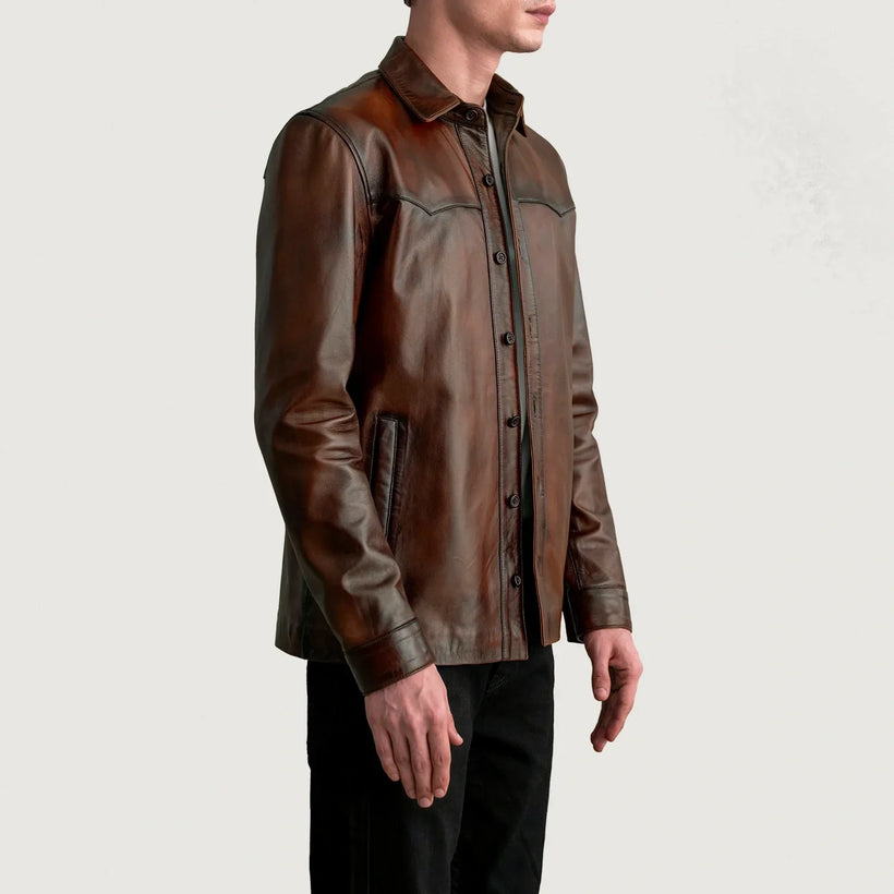 Bronco Distressed Brun Leather Shirt til Mænd