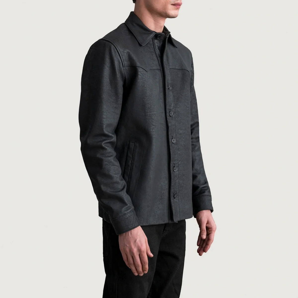 Tumbled Black Sheepskin leather Jacket - Back View Showing Tailored Shoulder Fit &amp; Clean Hemline