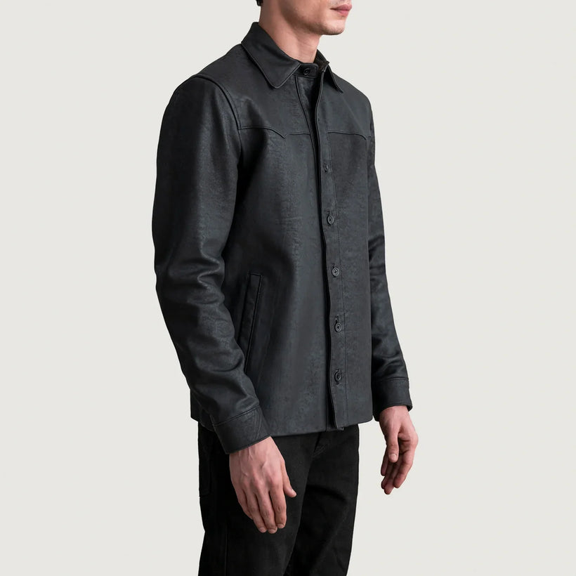 Bronco Tumbled Sort Leather Shirt til Mænd