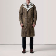 
Distressed Brown Sheepskin Snuffed Aviator Jacket - Bagfra med tilpassede skuldre og ren kant