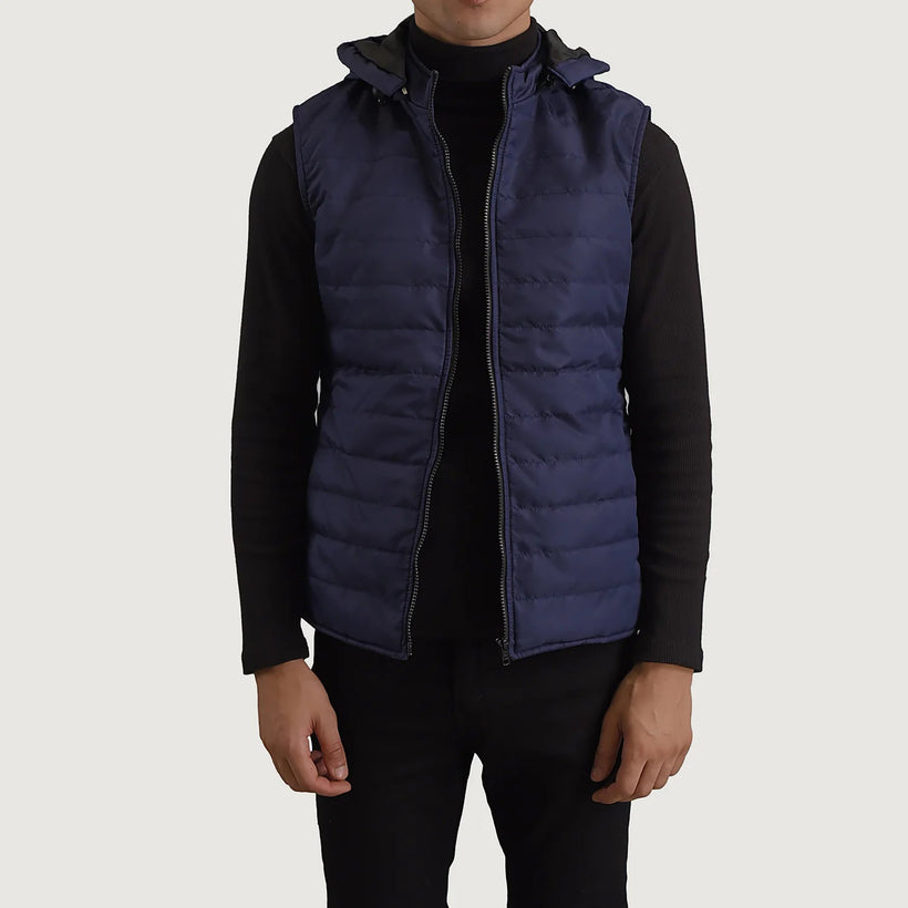 Carlo Blue Hooded Puffer Vest til Mænd
