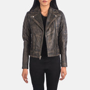 
Carolyn Quilted Distressed Brown Biker Jacket in Distressed Brown Goatskin Leather - Forfra med skræddersyet silhuet | Køb online