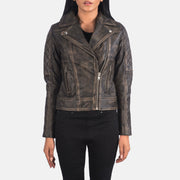 
Nærbillede of Notch & Zipper Hardware on Carolyn Quilted Distressed Brown Biker Jacket