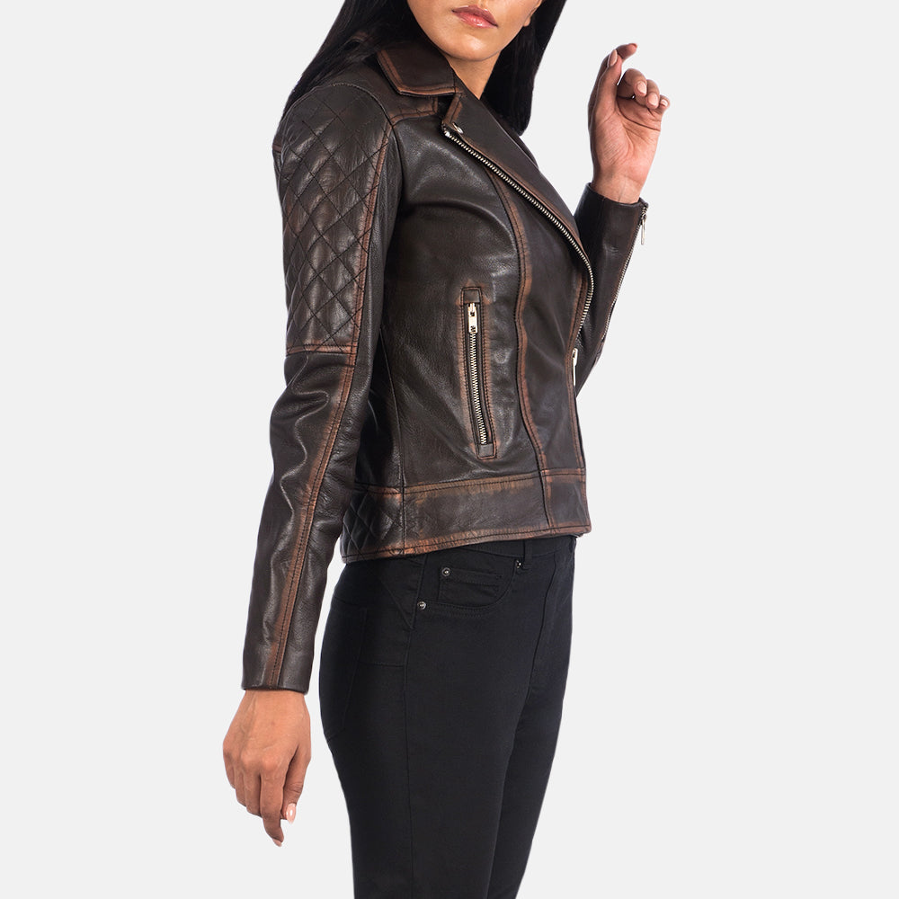 
Vintage Brown Goatskin Leather Biker Jacket - Bagfra med tilpassede skuldre og ren kant