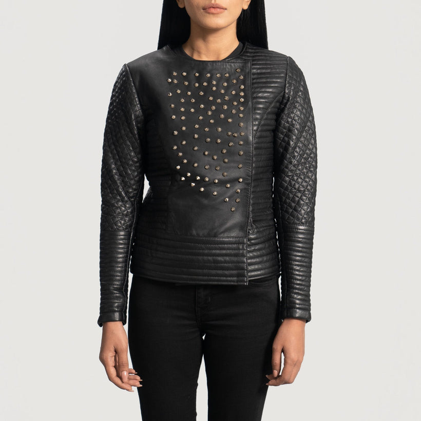 Celeste Studded Sort Læderjakke til Kvinder