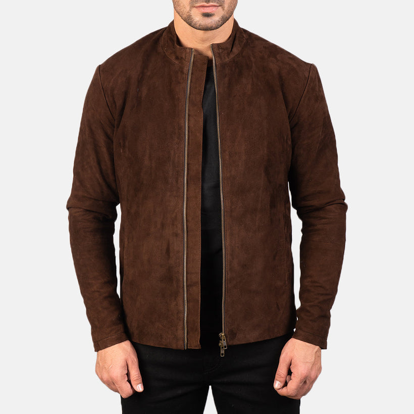 Charcoal Mocha Suede Læder Bikerjakke til Mænd