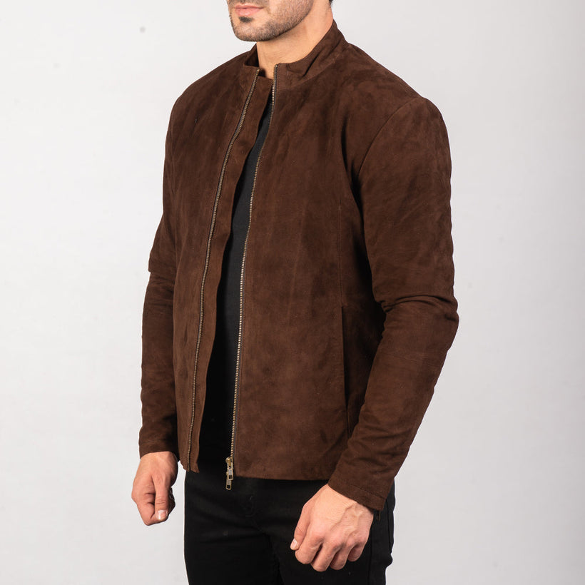 Charcoal Mocha Suede Læder Bikerjakke til Mænd