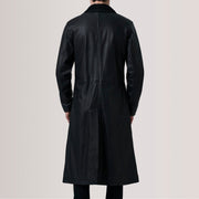 Close-Up Detail of Notch &amp; Button Hardware on Charlton Sort Leather Single Breasted Coat til Mænd For Men