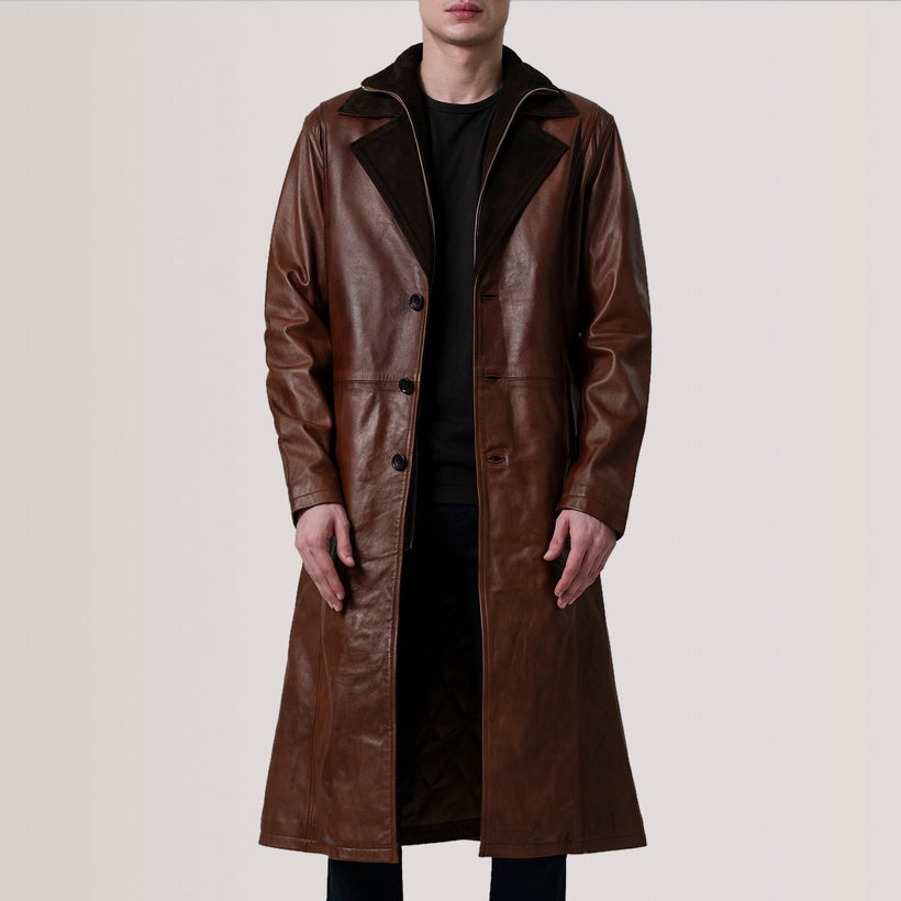 Charlton Waxed Brun Leather Single Breasted Coat til Mænd
