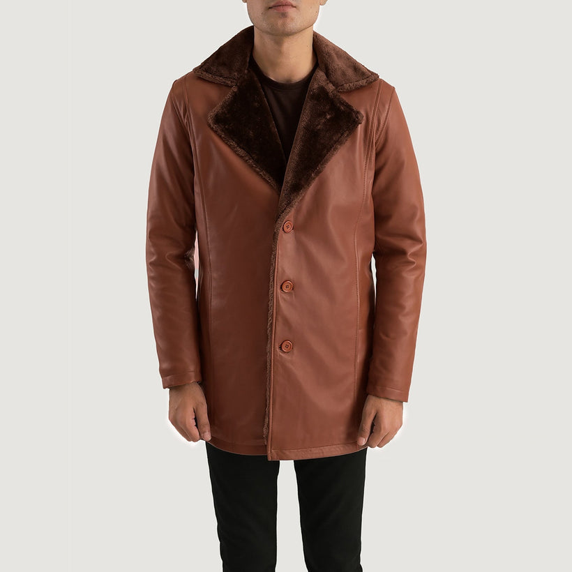 Cinnamon Brun Leather Fur Coat til Mænd