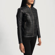 Black Sheepskin Leather Biker Jacket - Back View Showing Tailored Shoulder Fit & Clean Hemline