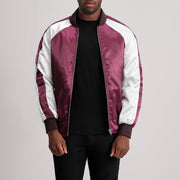 Clarke Maroon Varsity Læderjakke til Mænd - Lateral Side Profile View Showing Sleeve Cut &amp; Athletic Taper Fit