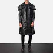 Men's Classic Sort Leather Duster til Mænd in Black Cowhide Leather - Front Profile View &amp; Tailored Silhouette | Buy Online