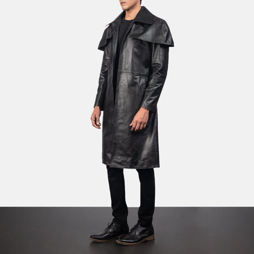Classic Sort Leather Duster til Mænd