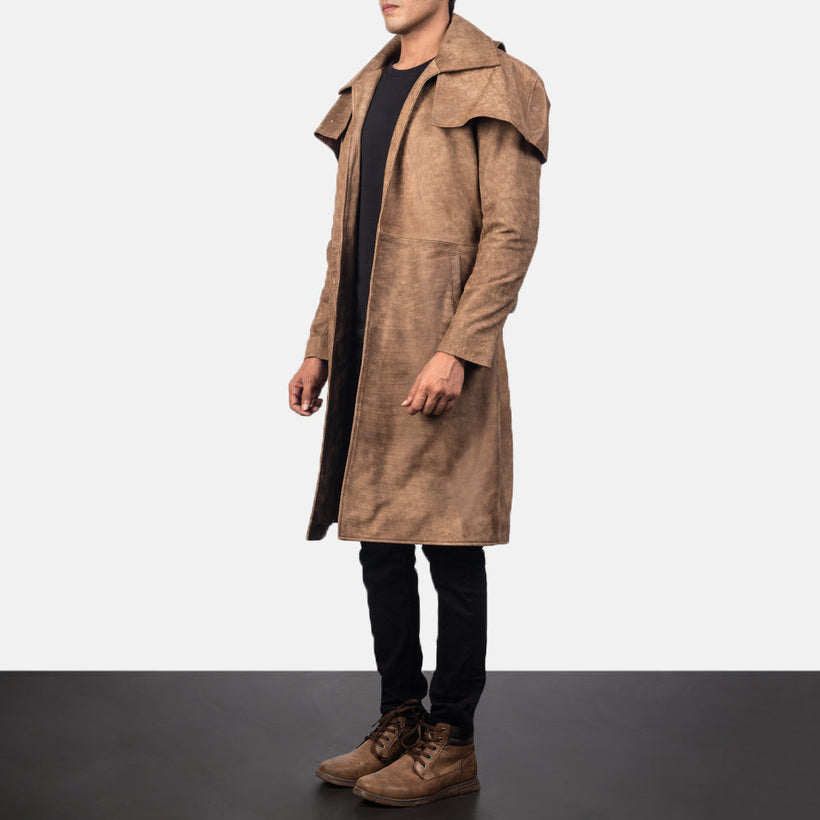 Classic Brun Leather Duster til Mænd